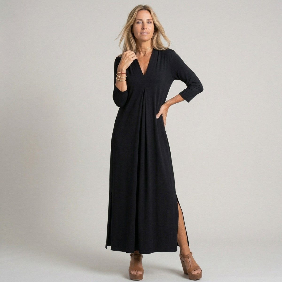 Vestido Maxi Descontraído de Decote em V - Vestido Maxi - Vessa