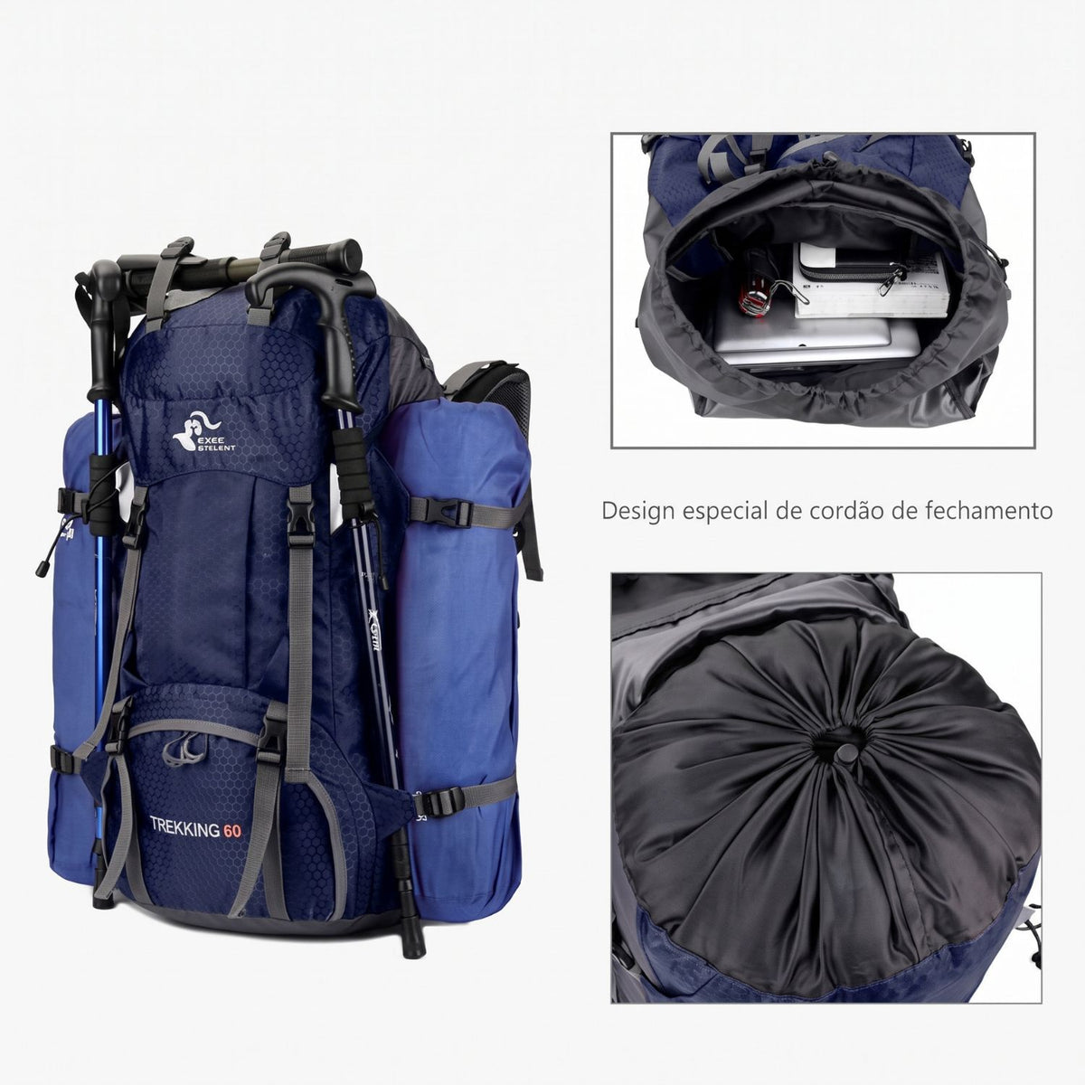 Mochila de Caminhada Impermeável de 60L – Leve, Ergonómica e Pronta para a Aventura