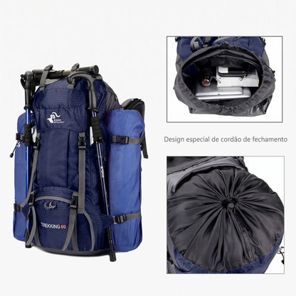 Mochila de Caminhada Impermeável de 60L – Leve, Ergonómica e Pronta para a Aventura