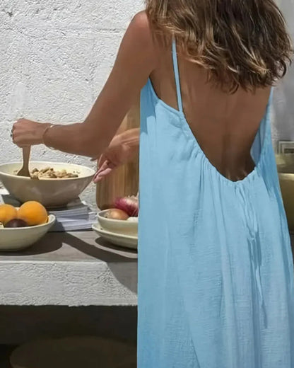 Vestido Feminino de Algodão com Costas Abertas Ajustáveis