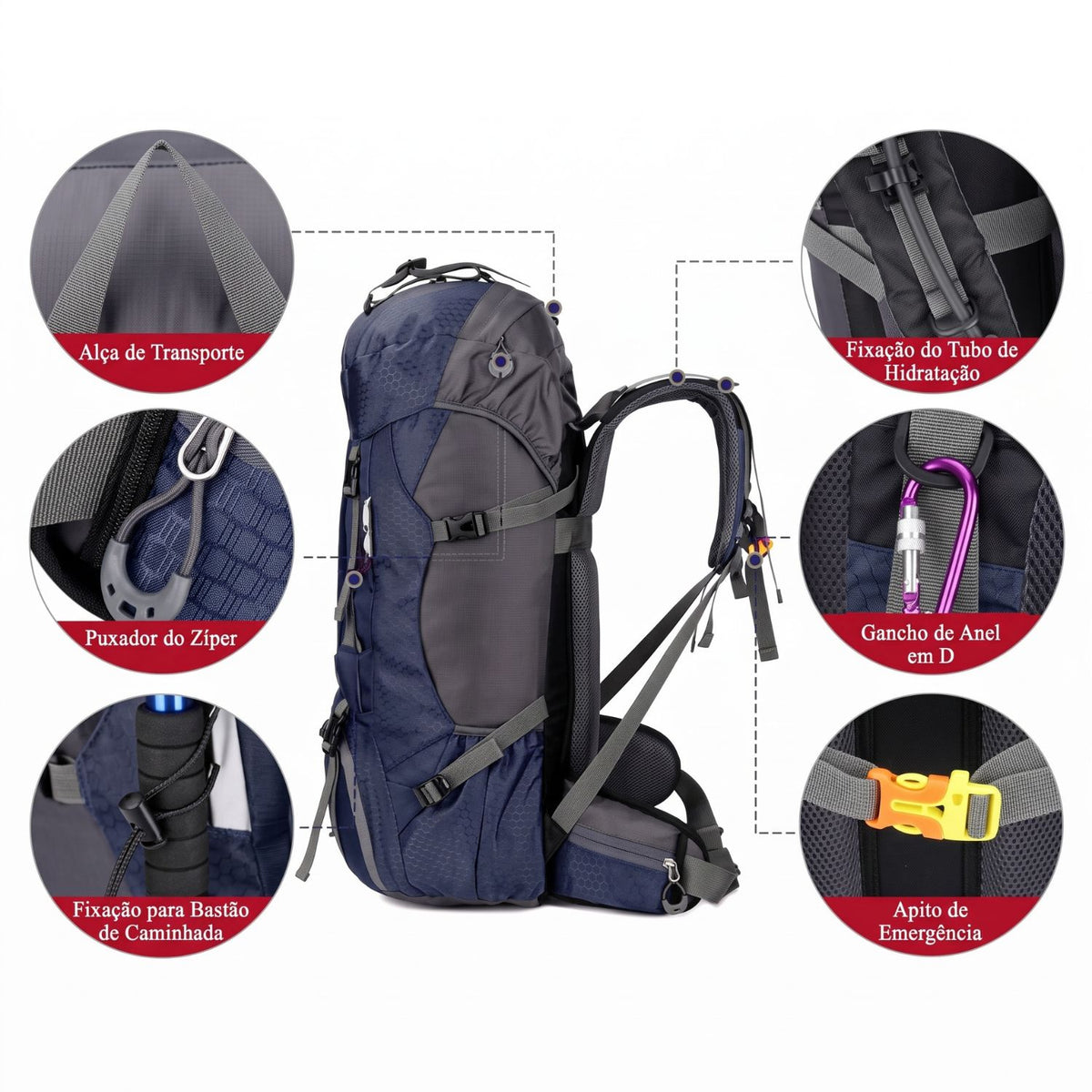 Mochila de Caminhada Impermeável de 60L – Leve, Ergonómica e Pronta para a Aventura