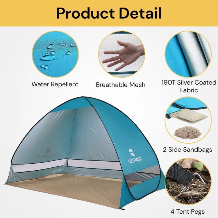 Dias de Praia Facilitados – Tenda Pop-Up para Famílias com Proteção UV e Vento - Tenda Pop-Up - Vessa