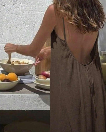 Vestido Feminino de Algodão com Costas Abertas Ajustáveis