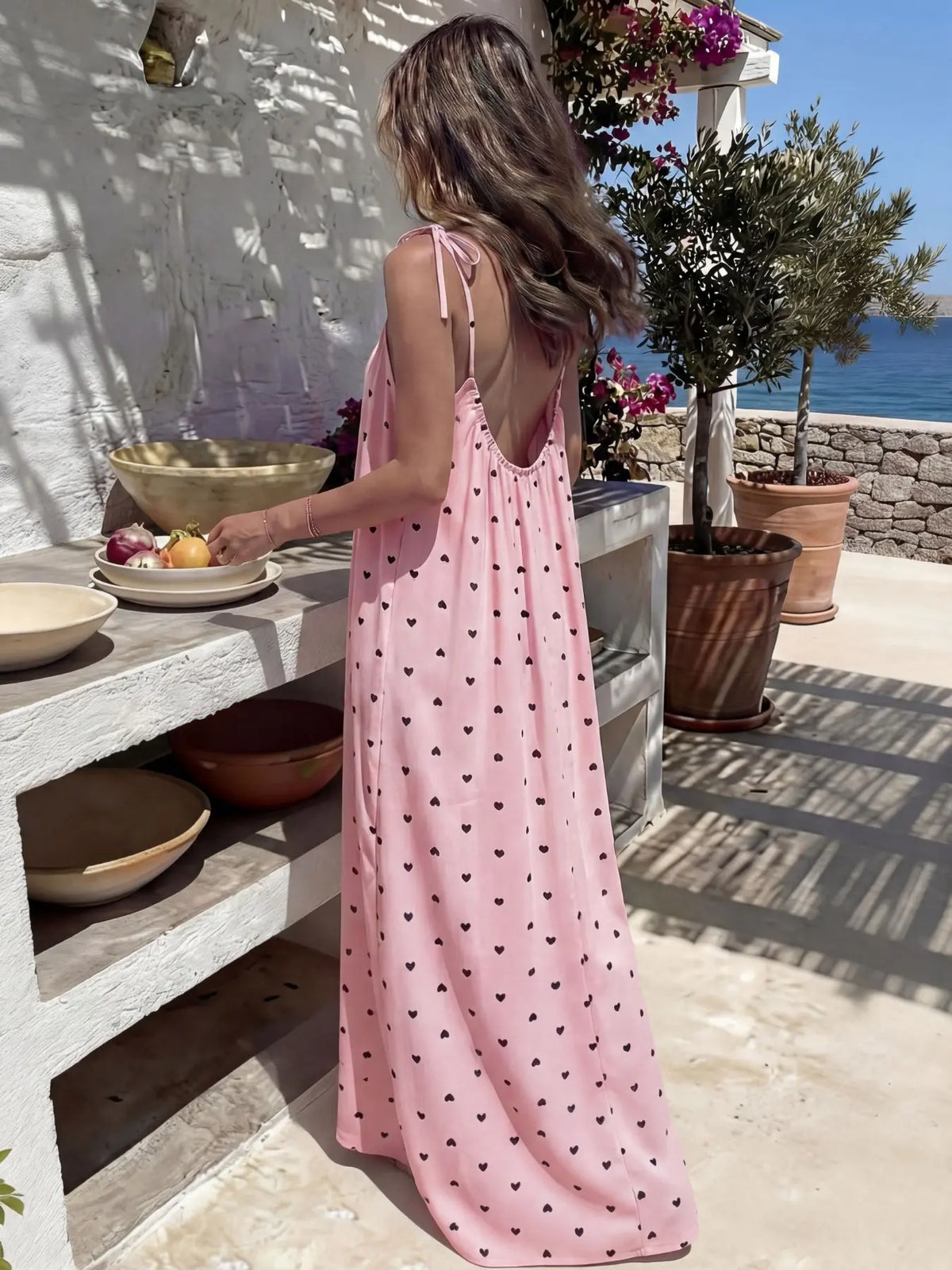 Vestido Feminino de Algodão com Costas Abertas Ajustáveis