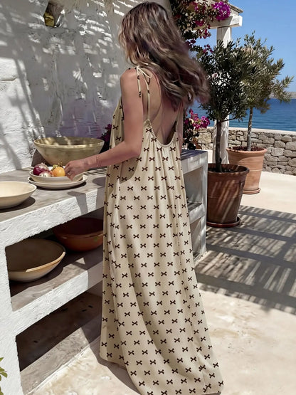Vestido Feminino de Algodão com Costas Abertas Ajustáveis