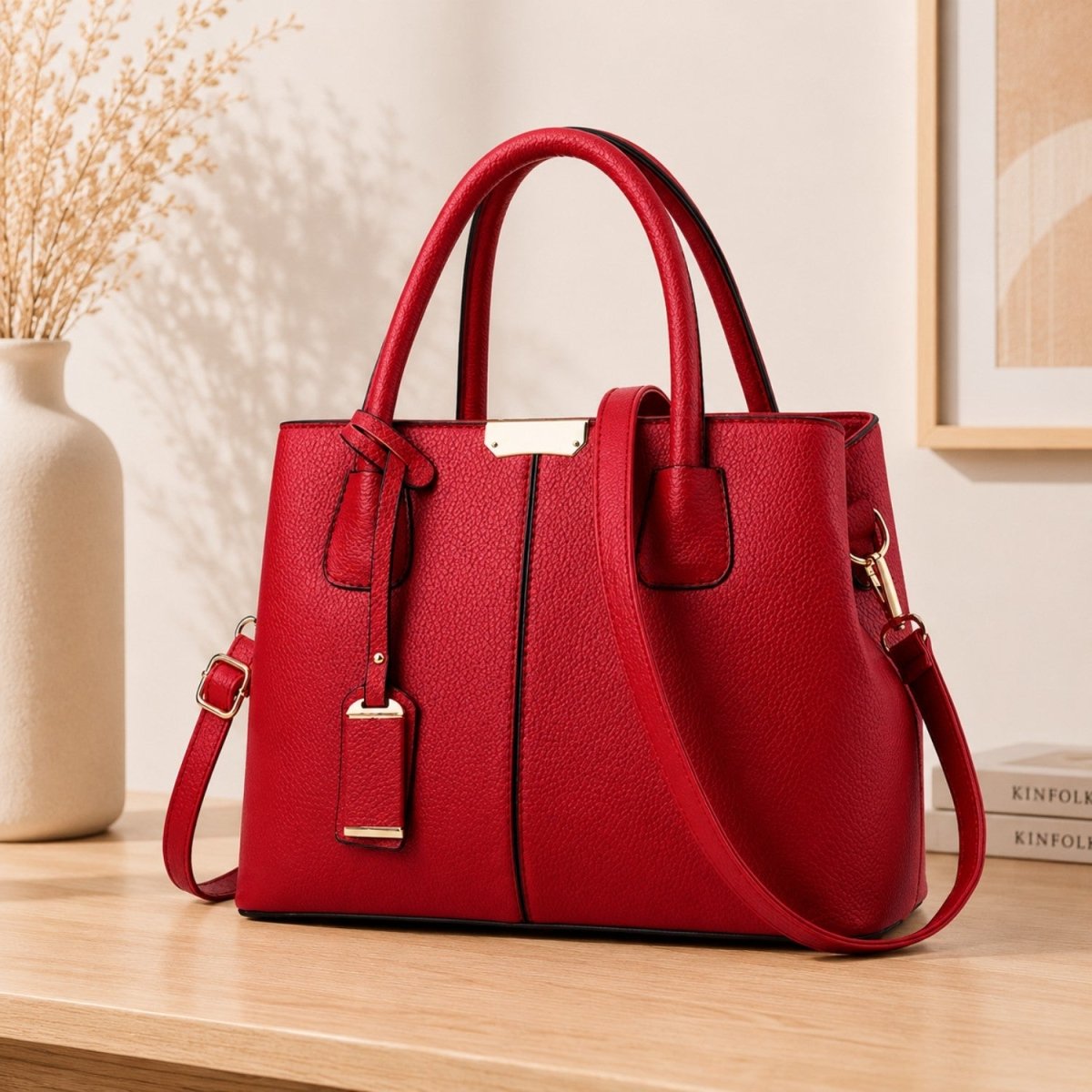 Mala Tote Elegante de Grande Capacidade - Mala de Mão em Pele - Vessa
