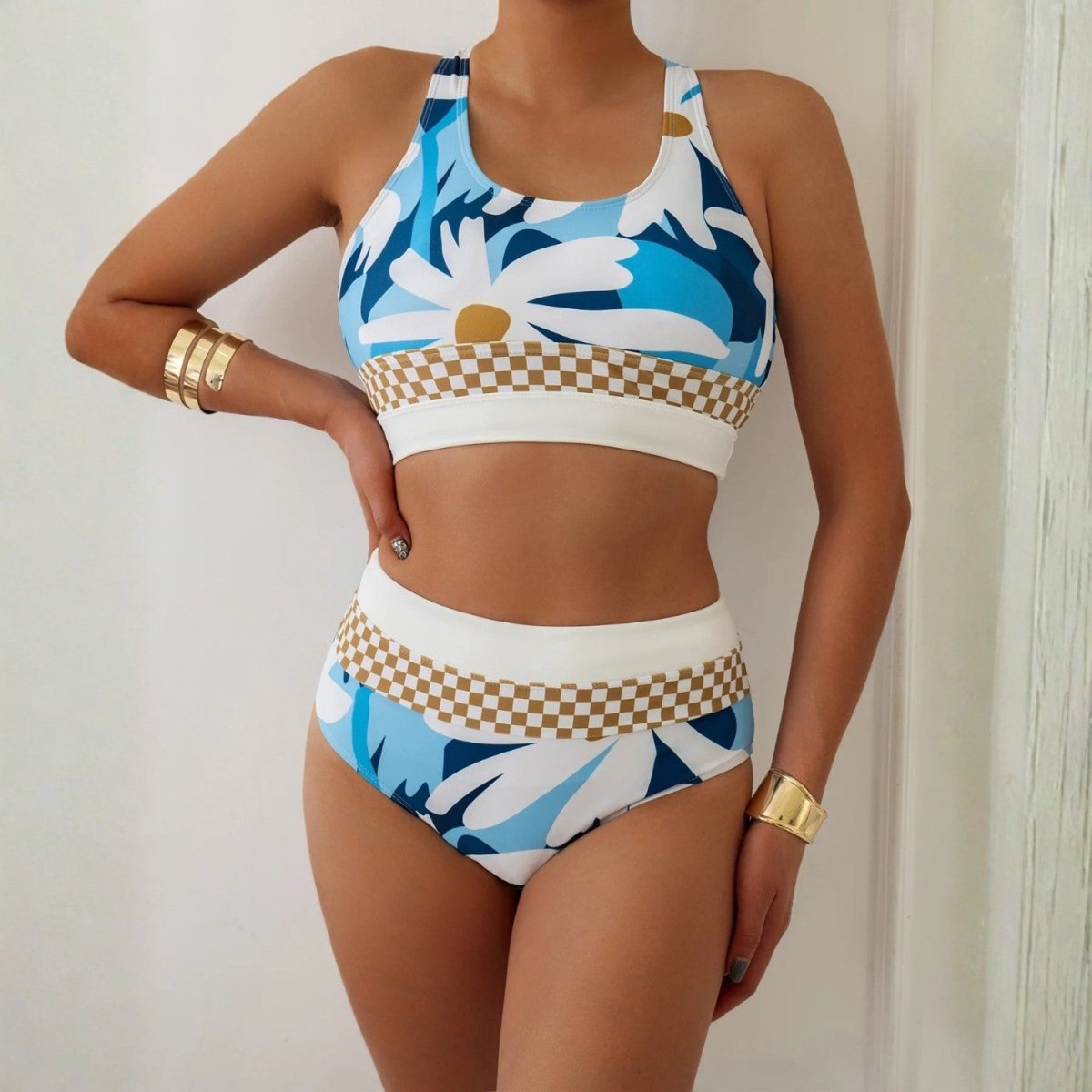 Conjunto de Bikini Floral com Costas de Nadador - Conjunto de Bikini - Vessa