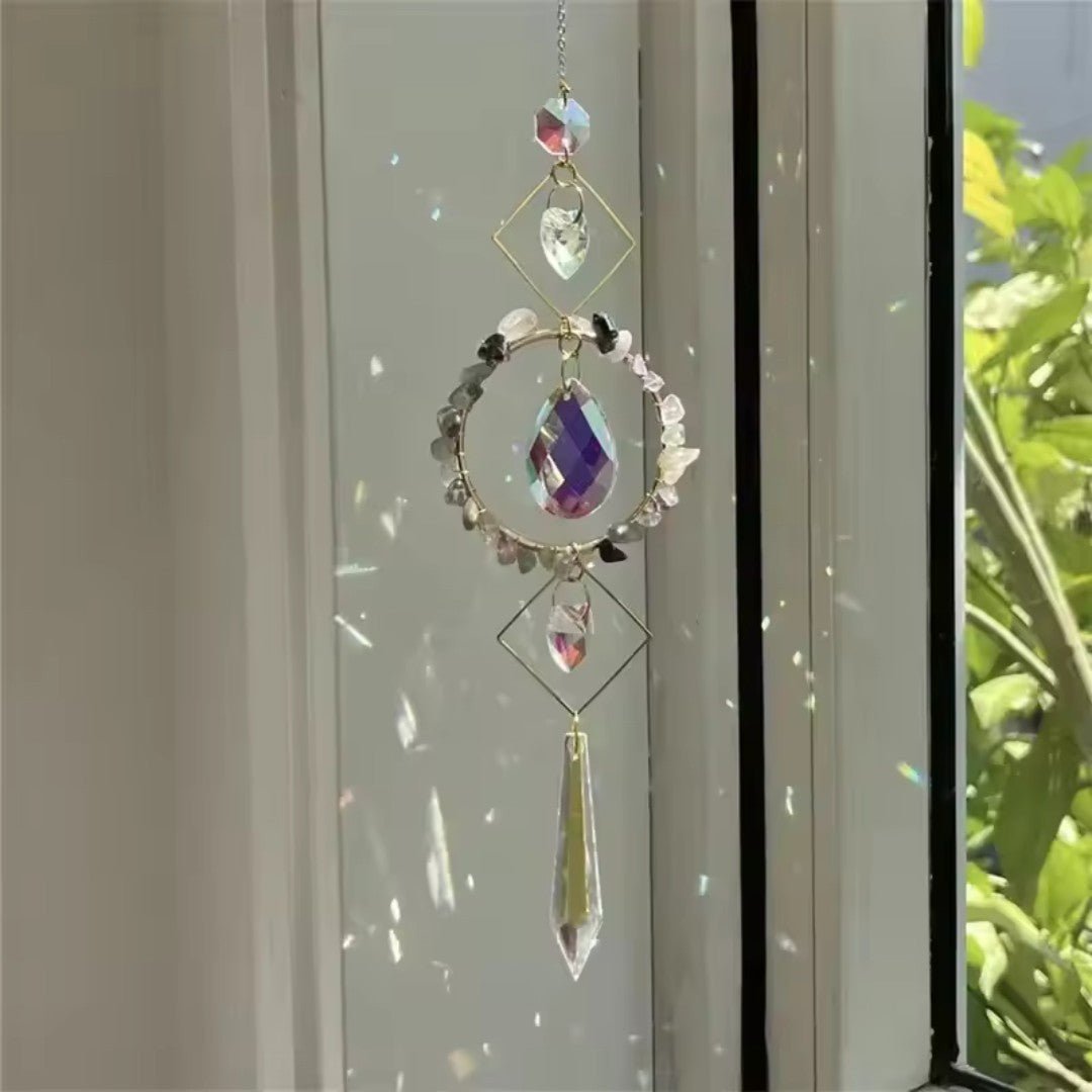 Sino de Vento em Círculo de Cristal LumiCatch com Pendente de Prisma Arco-Íris - Sino de Vento - Vessa