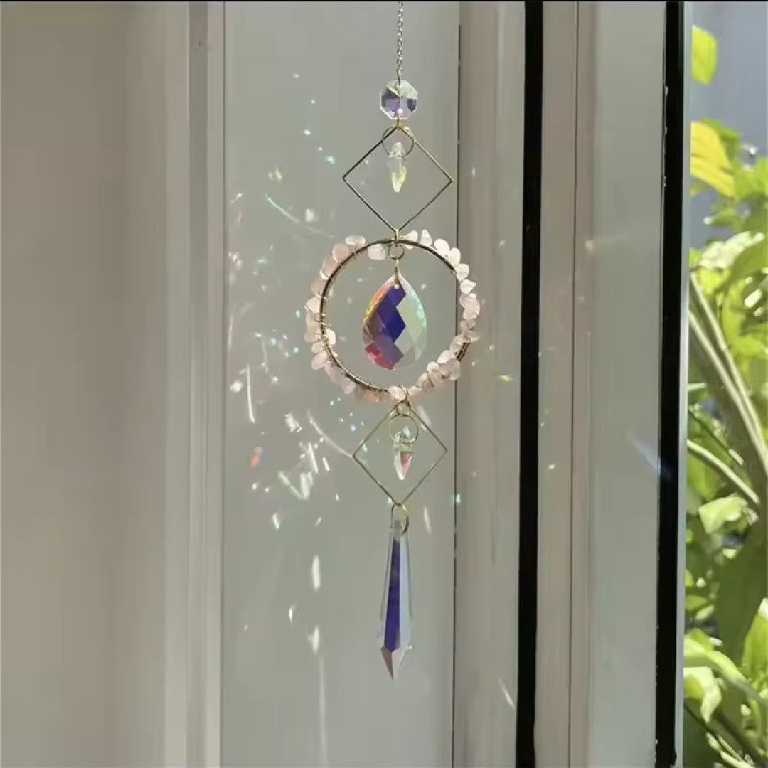 Sino de Vento em Círculo de Cristal LumiCatch com Pendente de Prisma Arco-Íris - Sino de Vento - Vessa
