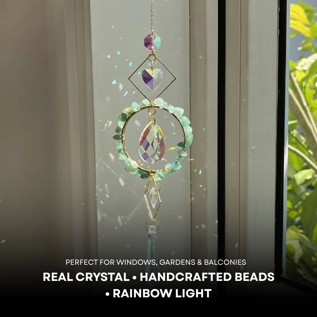 Sino de Vento em Círculo de Cristal LumiCatch com Pendente de Prisma Arco-Íris - Sino de Vento - Vessa