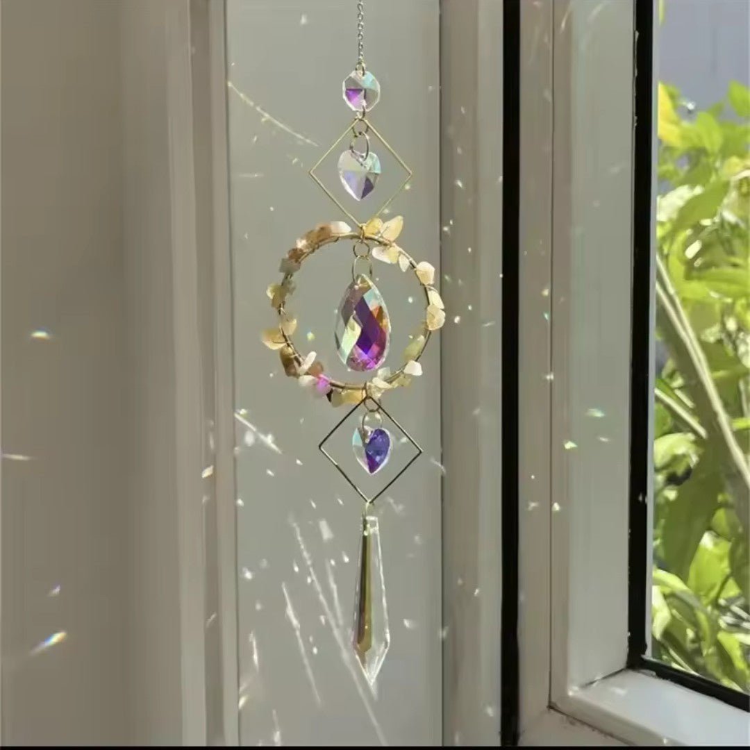 Sino de Vento em Círculo de Cristal LumiCatch com Pendente de Prisma Arco-Íris - Sino de Vento - Vessa