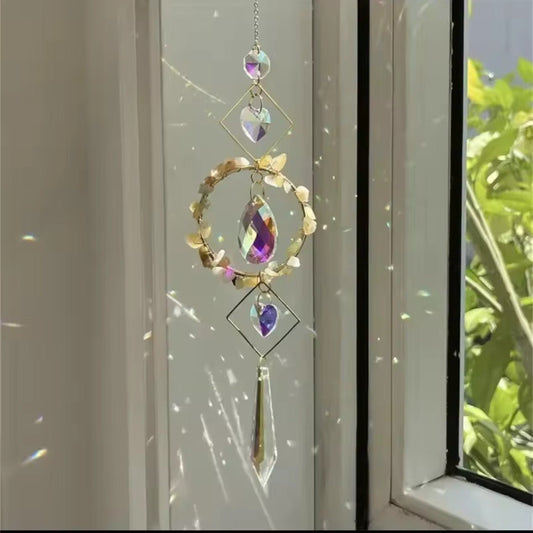 Sino de Vento em Círculo de Cristal LumiCatch com Pendente de Prisma Arco-Íris - Sino de Vento - Vessa