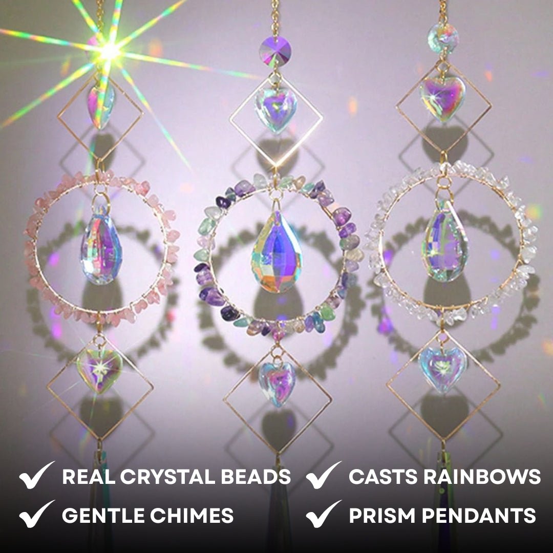 Sino de Vento em Círculo de Cristal LumiCatch com Pendente de Prisma Arco-Íris - Sino de Vento - Vessa