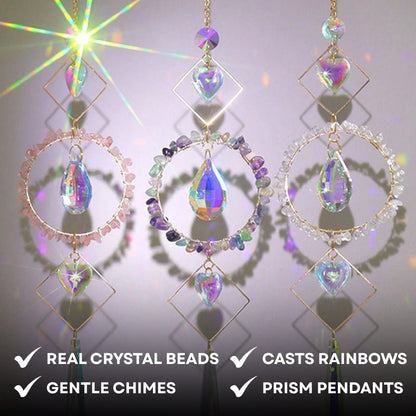 Sino de Vento em Círculo de Cristal LumiCatch com Pendente de Prisma Arco-Íris - Sino de Vento - Vessa