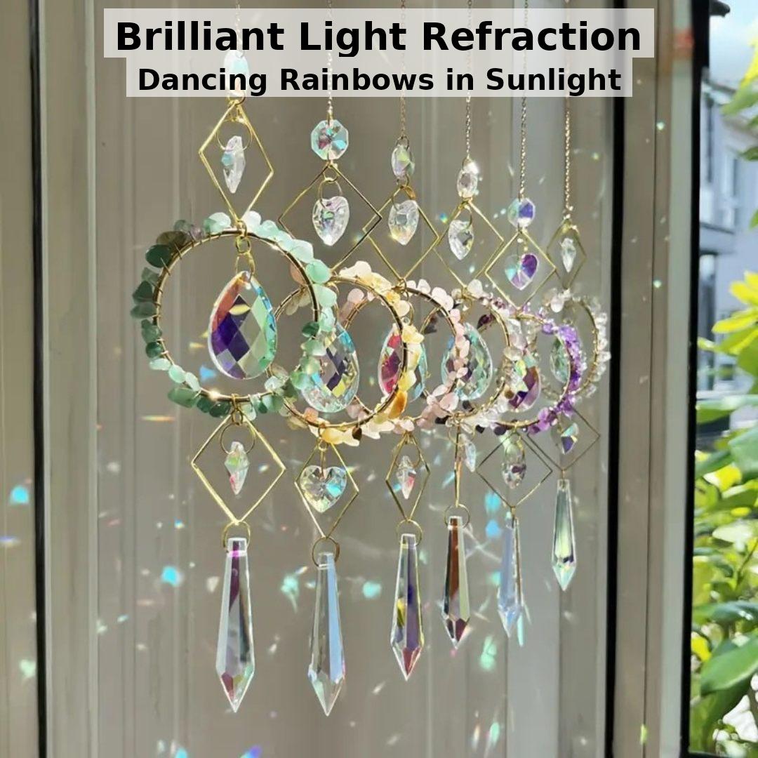 Sino de Vento em Círculo de Cristal LumiCatch com Pendente de Prisma Arco-Íris - Sino de Vento - Vessa