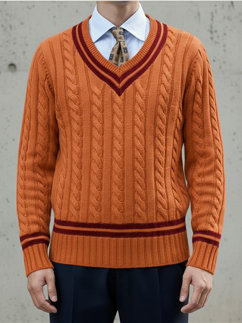 Camisola Clássica de Decote em V em Ponto Trançado para Homem - Camisola de Homem - Vessa