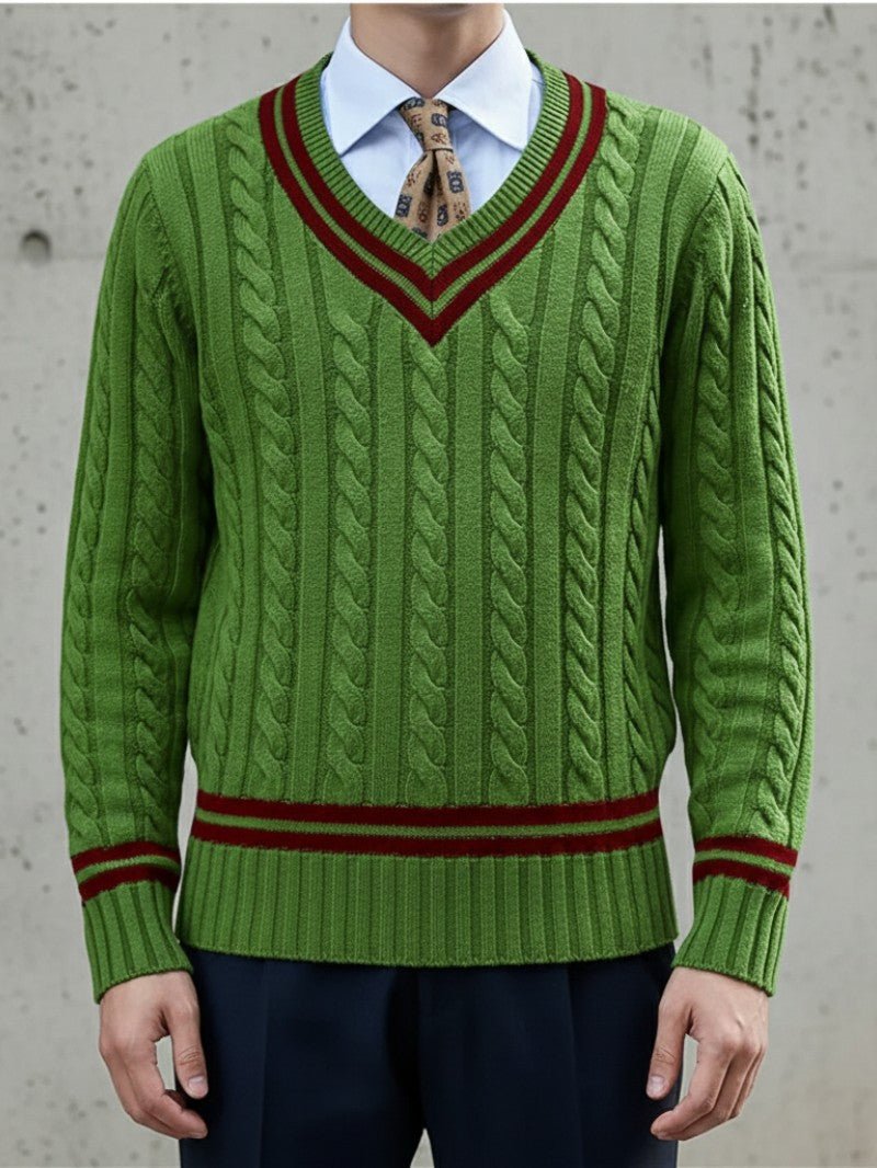 Camisola Clássica de Decote em V em Ponto Trançado para Homem - Camisola de Homem - Vessa