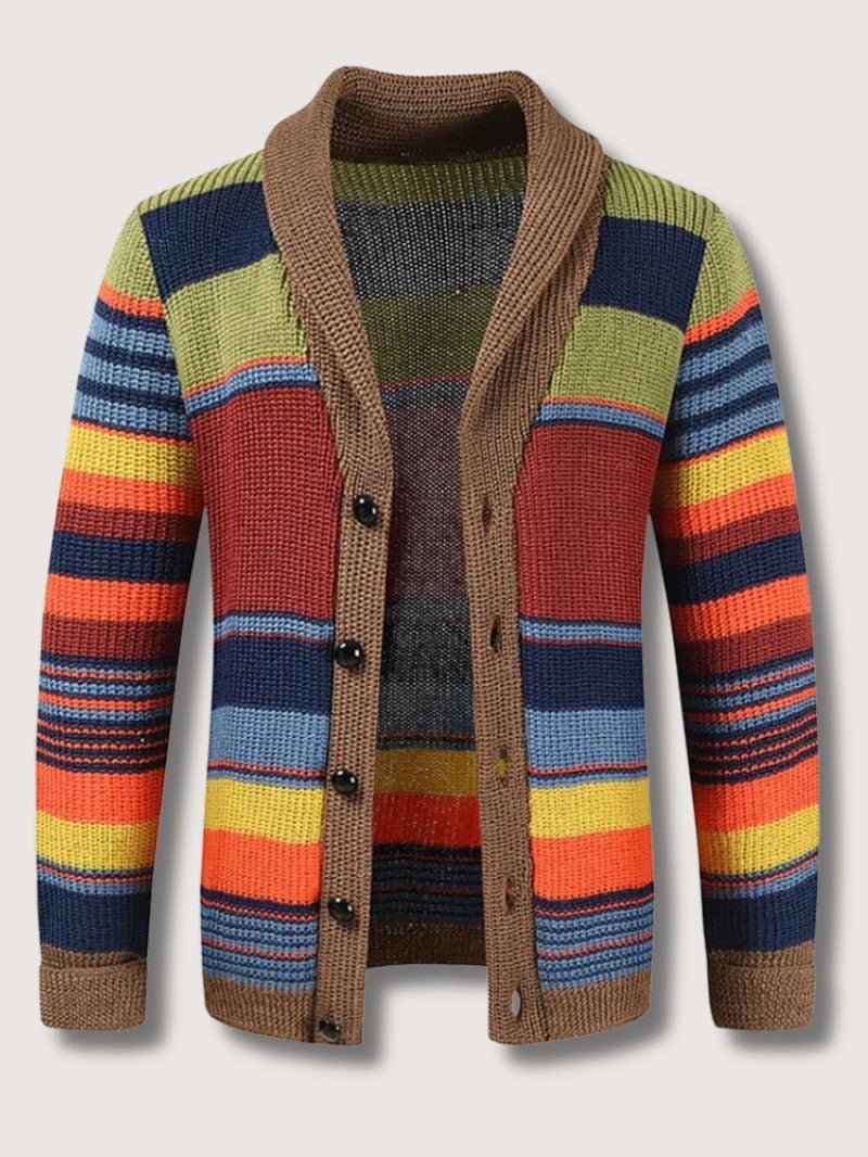 Casaco às Riscas Retro com Gola Xaile para Homem - Casaco de Malha - Vessa