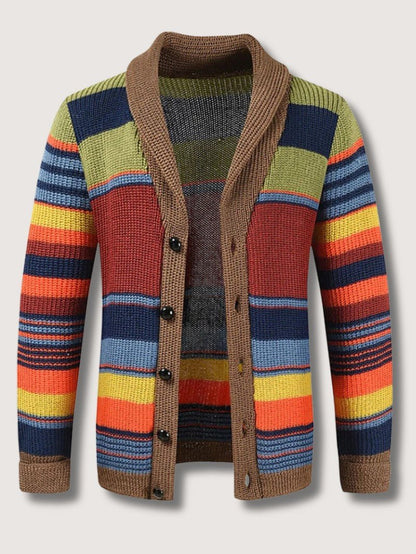 Casaco às Riscas Retro com Gola Xaile para Homem - Casaco de Malha - Vessa