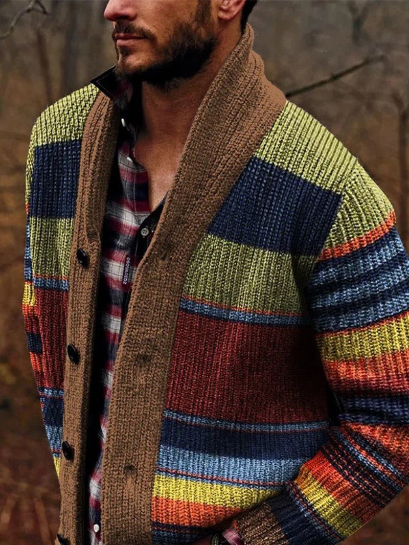 Casaco às Riscas Retro com Gola Xaile para Homem - Casaco de Malha - Vessa