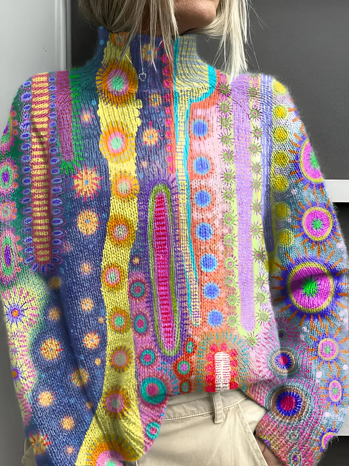 Daphne - Camisola de Malha Colorida de Gola Alta