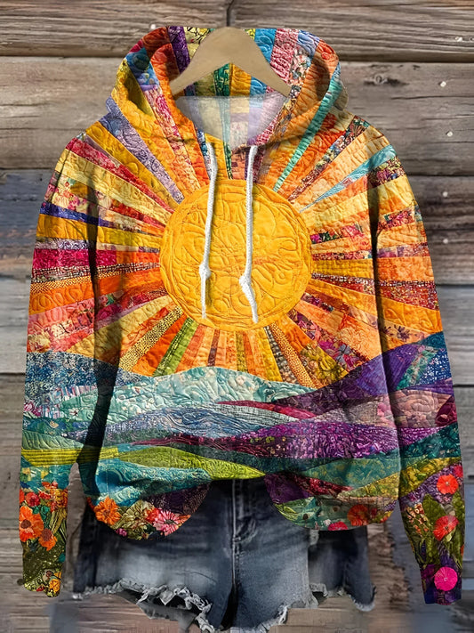 Clara - Sweatshirt com Capuz com Nascer do Sol Colorido