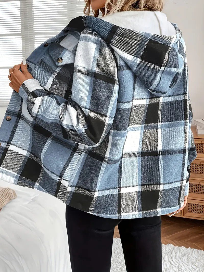 Casaco-Camisa Xadrez com Forro em Fleece e Capuz para Mulher - Casaco de Inverno de Mulher - Vessa