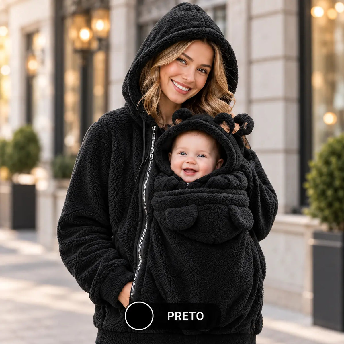Vessa Hoodie Teddy Mãe & Bebé - Quentinho, Macio e Aconchegante