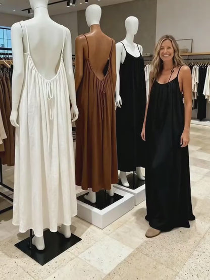 Vestido Feminino de Algodão com Costas Abertas Ajustáveis