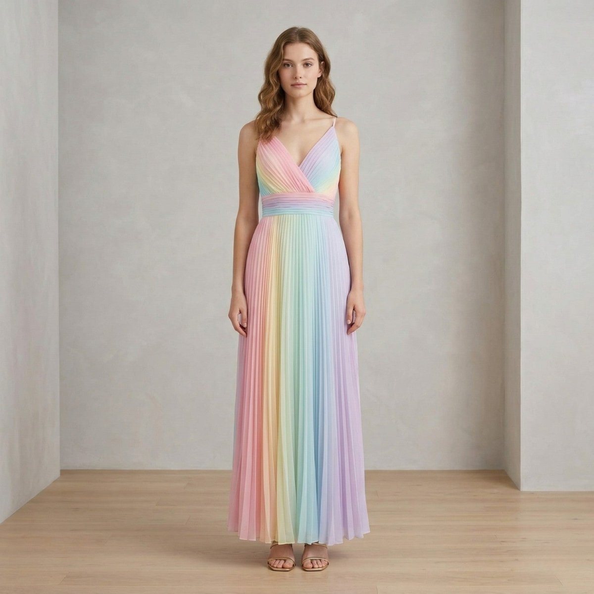 Vestido Maxi Plissado Arco-Íris - Vestido Maxi - Vessa