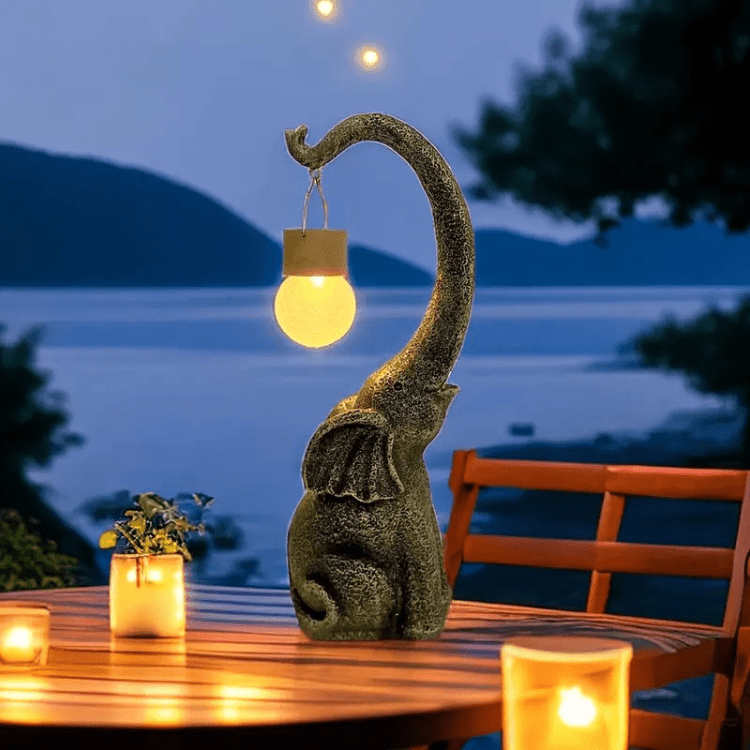 Candeeiro Elefante em Cobre Alimentado a Energia Solar - Luz de Jardim - Vessa