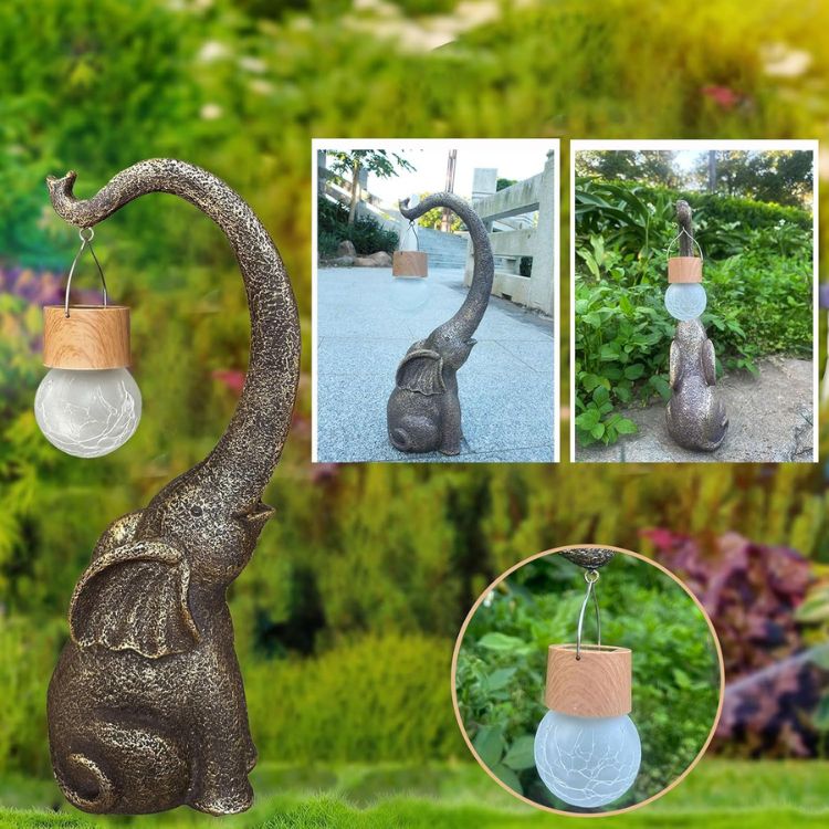 Candeeiro Elefante em Cobre Alimentado a Energia Solar - Luz de Jardim - Vessa