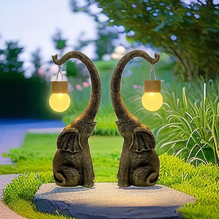 Candeeiro Elefante em Cobre Alimentado a Energia Solar - Luz de Jardim - Vessa