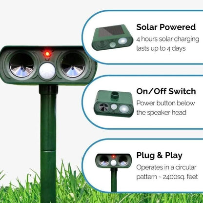 Repelente de Pragas Ultrassónico Alimentado a Energia Solar - Repelente Ultrassónico de Pragas - Vessa
