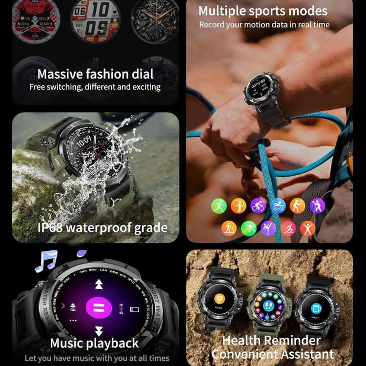 Smartwatch Robusto de Exterior – Impermeável, Chamadas Bluetooth, Longa Bateria - Smartwatch - Vessa