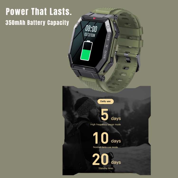 Smartwatch Militar Robusto – 20+ Modos de Desporto, Ecrã HD, Bateria de 10 Dias - Smartwatch - Vessa