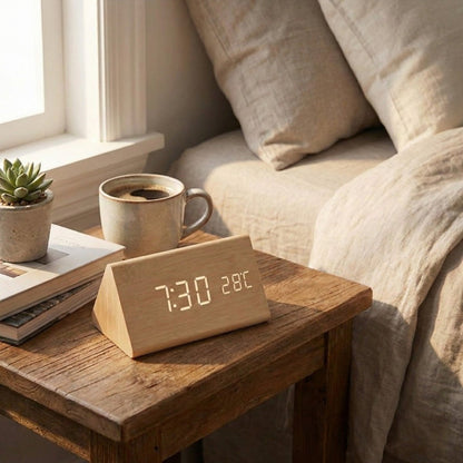 Relógio de Madeira LED Controlado por Voz com Ecrã Personalizado - Relógio de Madeira - Vessa